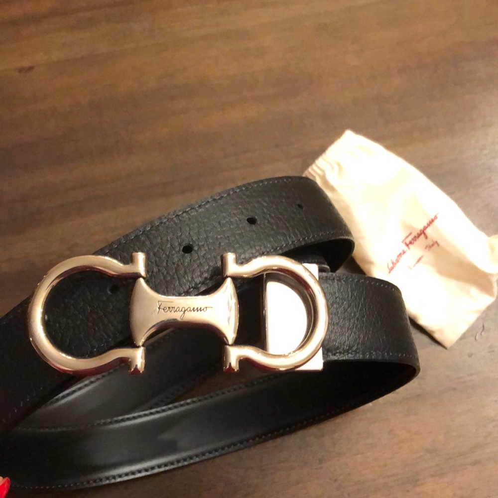 Salvatore Ferragamo men’s black calf skin belt. With silver buckle. Brand new!